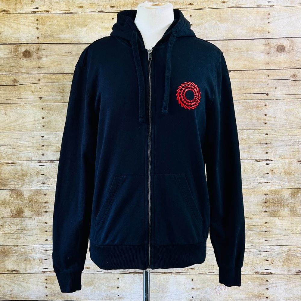 Allmade Black Full Zip Hoodie Sweatshirt‎ Red Spiral Graphic Women Small AL2105